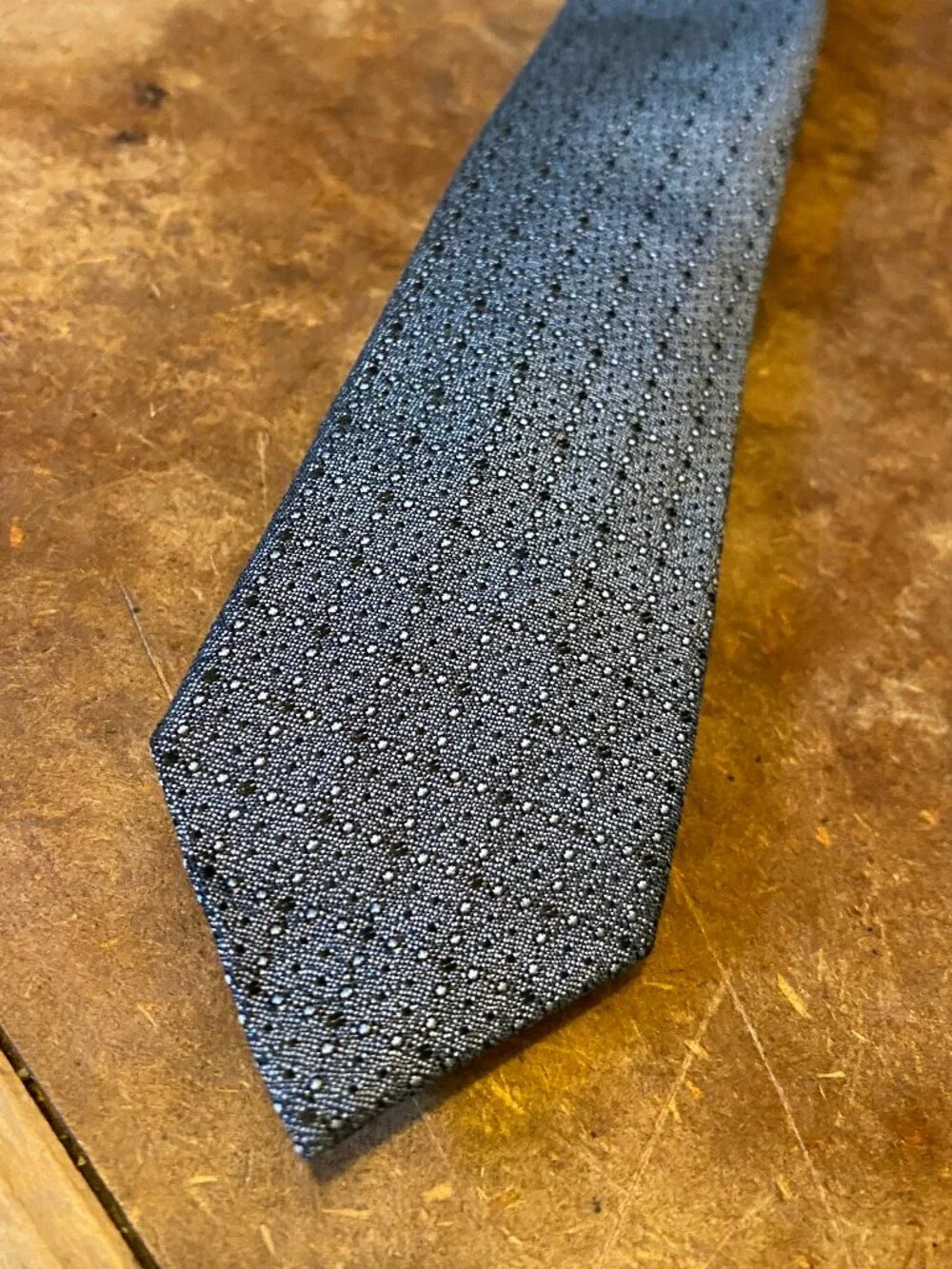 1950s Grey Black Slim Skinny Tie With Checkered Flag Vintage